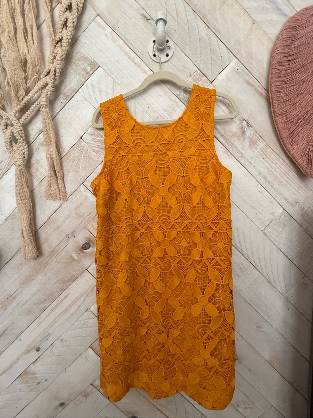 Anthropologie Sleeveless Crochet Shift Dress in Golden Yellow
